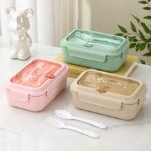 1pc Double Layer Lunch Box With Utensils, Leak-Proof Sealed Bento Box, Suitable For Office, Outdoor Dining, School, Microwave , Dishwasher , Back To School And Office Essential - Multicolor - View 6