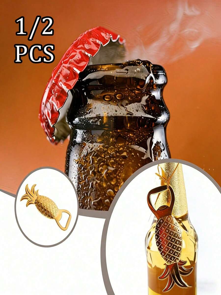 1/2pcs [Gold Pineapple Bottle Opener] Creative Zinc Alloy Gold Pineapple Beverage Bottle Opener | Suitable For Wedding Party Favors, Birthday And Souvenirs - Multicolor - View 1