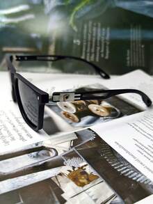 1set/POLASUP Brand/Polarized Men's Glasses/Men's Black Square Frame Exquisite P-Letter Metal Decor Design, Lightweight And Comfortable, Versatile For Business Commute And Daily Wear, Comes With PU Glasses Case - Multicolor - View 4