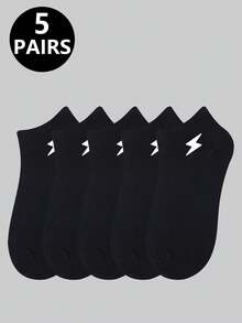 1/5/10/15/20 Pairs Men's Solid Color Low-Cut Boat Socks, Lightning Embroidery Sports Short Socks, Non-Slip And Wear-Resistant - Multicolor - View 16