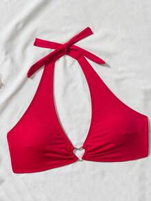 New 2026 Model: Women's Heart-Shaped Neck Tie Bikini Set - [Red] - View 4