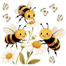 Cartoon Bee & Flower Wall Decal, Self-Adhesive Removable Glass Decor For Home - A - View 6