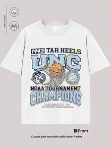 Playera De Algodón Para Hombre UNC 1993 Tar Heels, Camiseta Holgada Con Gráfico De Mascota De Baloncesto - Blanco - Ver 1