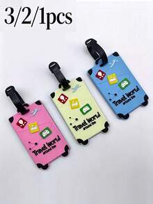1/2/3pcs 3D Silicone Luggage Tag, Travel Suitcase Label, Travel Accessories, Ideal Gift For Her, Travel Backpack, Travel Bag, Luggage, Travel Gear, Back To School Luggage Tag, Travel Accessories, Travel Essentials, Beach Summer Vacation Travel Organizer, Back To School Backpack, Study Supplies, School Accessories - Multicolor - View 1