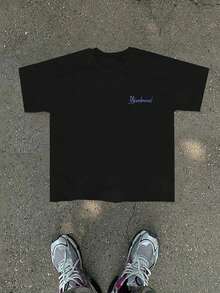 T-shirt unisexe Faith Days à motif oiseau double face, noir et blanc, col rond décontracté, haut à manches courtes style streetwear d'été. - Noir - Voir 2