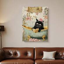Enmarcado Encantador  de un gato negro en la bañera leyendo un libro - Decoración de pared original para el hogar, la oficina o la cafetería | Regalo perfecto para las fiestas, el Día de la Madre o la graduación | Enmarcado y listo para colgar | Decoración de gatos - Enmarcado - Ver 6