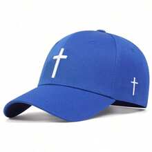 1pc Men's Cross Baseball Cap, Adjustable Sun Protection Casual Hat, Suitable For Spring And Autumn Travel, Beach, Party - Blue - View 6