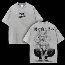 Camiseta Mirko Anime de Doble Impresión, Estilo Vintage Lavado, Unisex, Talla, Anime Manga, Algodón Grueso - Gris - Ver 1