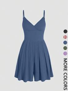 Women's Short Backless Crossover Cami Jumpsuit, Casual Jumpsuit With Adjustable Spaghetti Straps And Wide Leg, Summer Outfits 2024, Women's Everyday Wear Clothing - 黑色 - 查看 7