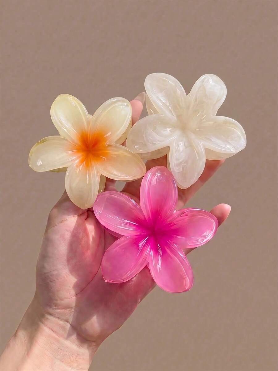 1/2/3pcs Hibiscus Jelly Color Hair Clips, Lightweight Plastic Material, Hair Accessories, Suitable For Daily, Casual, Party, Beach Vacation, Summer Essential, For Girls - Multicolor - View 1