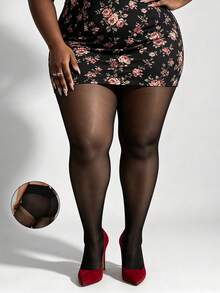 1 pieza Medias ajustadas de talla grande para mujer 40D con línea vertical en la espalda, control de abdomen y levantamiento de glúteos, entrepierna tipo bikini, pantis de jacquard, medias elásticas, medias negras transparentes sexys para primavera/verano, leggings color piel, adecuadas para Halloween, Navidad, Día de San Valentín, versátiles y de moda para uso diario - Negro - Ver 3