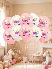 20pcs 12-Inch Rainbow Horn & Expressive Pink Unicorn Latex Balloons - Pink & White Birthday Wedding Baby Party Decoration Magic Celebration Essential, Fun Design Event Planning Set (Ribbons Not Included) - View 1