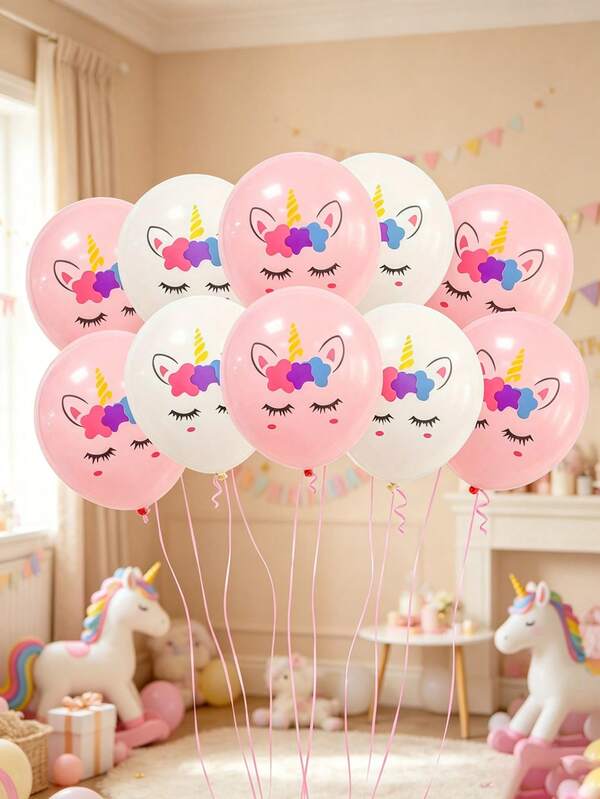 20pcs 12-Inch Rainbow Horn & Expressive Pink Unicorn Latex Balloons - Pink & White Birthday Wedding Baby Party Decoration Magic Celebration Essential, Fun Design Event Planning Set (Ribbons Not Included)