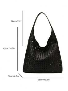 Solid Color Hollow Out Vacation Large Capacity Women's Shoulder Underarm Bag, Mother-Daughter Tote Bag, Suitable For Girls, Women, College Students, New Professionals And White-Collar Workers, Perfect For Work, Business, Commuting, School - Black - View 4