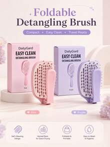 1pc Foldable Self-Cleaning Anti-Tangle Comb, Push-To-Release Hair Easy Clean Ventilated Comb, Suitable For Wet And Dry Hair, Scalp Massage During Shower, Home And Travel Comb For Women, Men And Teens - Multicolor - View 1