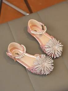 1 Pair Vintage Girls' Hollow Bow Rhinestone Sweet Style Sandals, Summer New Non-Slip Rubber Sole Open Toe Fashion, Party Vacation Open Toe Beach Shoes Soft Sole Non-Slip Beach Sandals - Pink - View 3