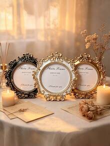 Elegant Floral Relief Photo Frame, Vintage Luxury Desktop Display Stand, Soft & Warm Style Photo Frame For Bedroom, Living Room, Office Decor, Ideal For New Store Opening Display, Includes 1 Random Photo Paper, K-Pop Star Card Album - A - View 2