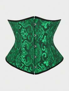 Underbust Corsets For Women,Corset Belt, Women's Floral Jacquard Lace Up Under Boob Corset Slimmer Body Shaper - 黑-綠 - 查看 1