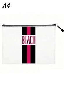 多色時尚防水PVC沙灘包，對比色條紋「Beach」印花，彩色字母印花，A4尺寸，透明化妝包，尼龍拉鍊，適合游泳、潛水和夏季度假，輕量，中性，沙灘包配件，旅行必需品，旅行配件，度假必需品。開學用品盥洗包，大容量洗澡包，女性禮物，郵輪必需品 - 彩色 - 查看 14
