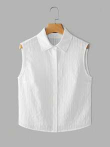 Camisa casual de unicolor tejida, estilo minimalista para uso diario, casual - Blanco - Ver 1