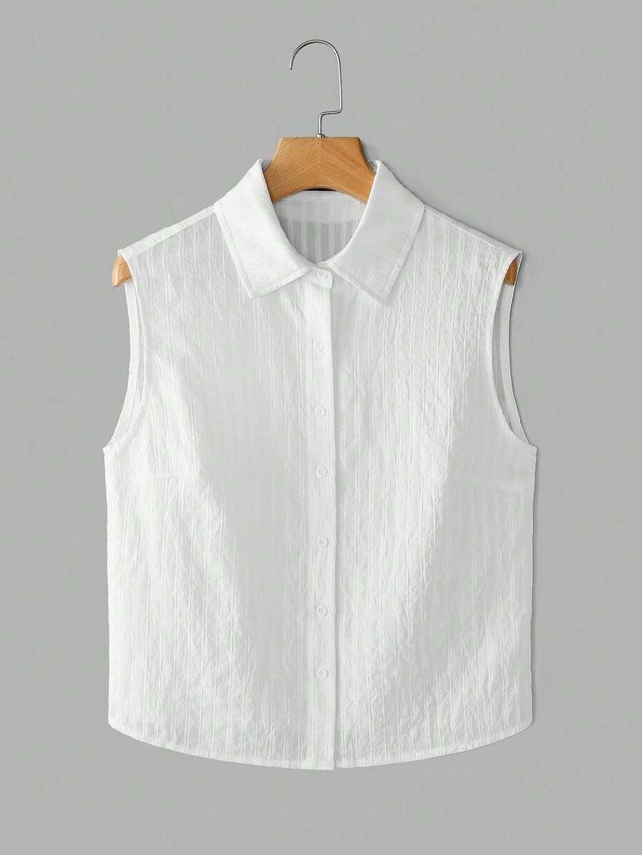 Camisa casual de unicolor tejida, estilo minimalista para uso diario, casual - Blanco - Ver 1