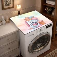 1pc, Home Decor, Laundry Theme Pattern Printed Washing Machine Dustproof Mat, Rubber Soft Bottom, Laundry Room Accessories, Washing Machine Top Protection Mat, Water-Absorbent Quick-Drying, Refrigerator Dustproof Cover Mat, Coffee Machine Countertop Water-Absorbent Mat, Diatomaceous Earth Drainage Mat, Modern Laundry Room And Kitchen Appliance Washing Machine And Dryer Dustproof Cover, Home Decor, Kitchen Dining Room Decor - Multicolor - View 2