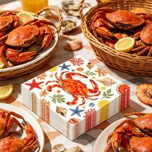 20/40/100 Peças Guardanapos Descartáveis para Festa de Frutos do Mar e Lagosta, Guardanapos de Coquetel Descartáveis de Duas Camadas com Padrões de Frutos do Mar, Lagosta, Camarão e Caranguejo, Adequados para Festa de Aniversário, Festa de Churrasco, Suprimentos para Festa de Frutos do Mar e Lagosta - Caranguejo - Visão 4