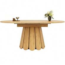 Extendable Dining Table, Kitchen Table, Balcony Table, Wooden Dining Table, Round Table That Extends To Oval, 118-158 Cm, Seats Up To 6, Wood Color - 自然色 - 查看 1