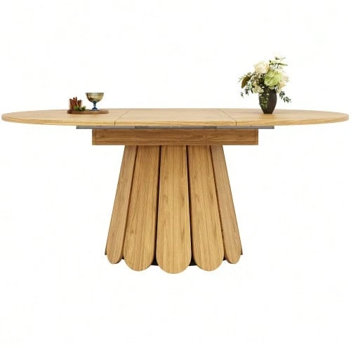 Extendable Dining Table, Kitchen Table, Balcony Table, Wooden Dining Table, Round Table That Extends To Oval, 118-158 Cm, Seats Up To 6, Wood Color - 自然色 - 查看 1