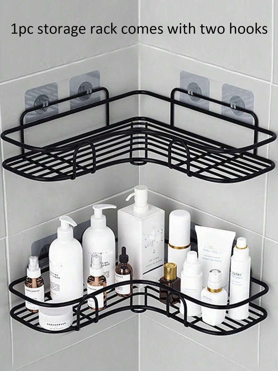 1pc Bathroom Shelf, Shower Caddy, Triangular Storage Rack For Bathroom & Kitchen, No Drilling Required - Black - View 1