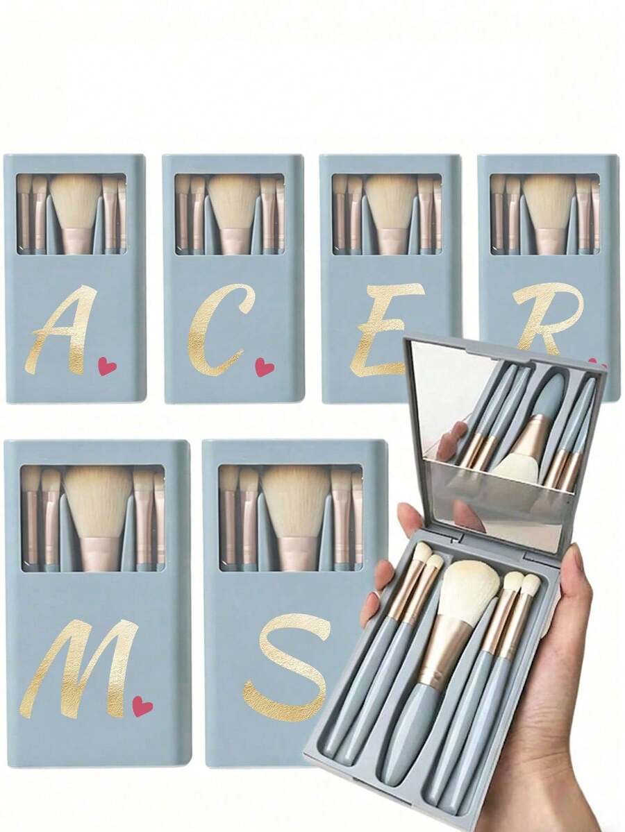便攜式化妝刷組附鏡子,印有金色心形字母 A-Z,熱銷女孩畢業禮物,多功能底妝/眼影/修容/暈染化妝刷組,迷你化妝筆,內嵌鏡子盒,旅行裝美容組,適合居家日常使用、派對、舞會、旅行,含化妝刷收納架,初學者專業必備化妝刷,便攜旅行必備 - 彩色 - 查看 1