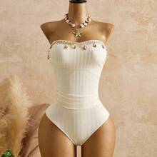 LunaCass8 Bellisia Mono informal de playa casual, estilo boho, de color amarillo pálido con estampado jacquard, accesorio dulce y lindo para vacaciones, para mujer - Multicolor - Ver 4