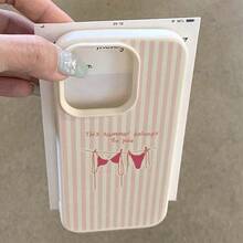 1pc TPU Material Summer Playful Pink & White Striped Slogan Pattern Phone Case Compatible With IPhone 17 Pro Max/17/16 Pro Max/15/13/12/11/ S20 FE/A15/S24/A55/ Note 11/Note 12/Note 13 Pro Full Coverage Shockproof Soft Protective Cover - White - View 5