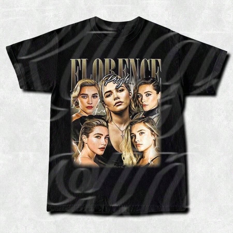 Florence Pugh Actrices Yelena Vintage Shirt.Jpg - Negro - Ver 1