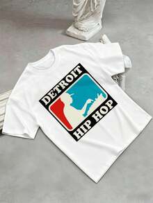 Detroit Hip-Hop Men's T-Shirt Made Of High-Quality Material, Comfortable Fit, Breathable, Street Hip-Hop Style, Unique Graphic Print, New Release - White - View 1
