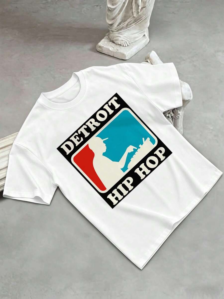 Detroit Hip-Hop Men's T-Shirt Made Of High-Quality Material, Comfortable Fit, Breathable, Street Hip-Hop Style, Unique Graphic Print, New Release - White - View 1