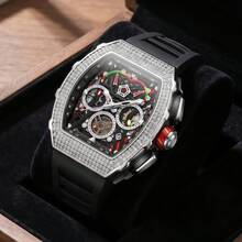 ONOLA Men's Automatic Mechanical Watch Multifunction Chronograph Tonneau Rhinestone Waterproof Wristwatch With Gift Box - one-size - View 3