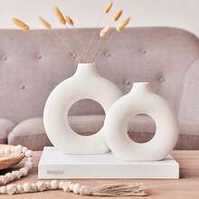 1pc White Ceramic Vase - Modern Minimalist Home Decor Farmhouse Style Table Centerpiece, Suitable For Living Room, Dining Room, Wedding Centerpiece, Vase, White Vase, Ceramic Vase, Home Fragrance, Father's Day Gift, July 4th Decor - Multicolor - View 7