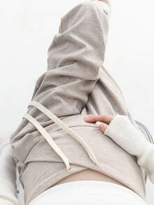 マタニティ パンツ 妊婦 ワイドパンツ 春秋服 ドローストリング 薄手 落ち感 ゆったり ロングパンツ 体型カバー カジュアル デイリー お出かけ 韓国風 ママコーデ - 682 ミルクティーカラー - チェックする 2