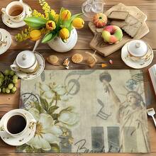1 pièce/4pcs/6pcs, Décoration d'intérieur, Napperons en lin imprimés avec motif de collage artistique vintage, convenant pour la table à manger, décoration toutes saisons pour le printemps, l'été, l'automne, l'hiver, style moderne lavable, décoration de chambre, napperons, sous-verres, napperons de table de cuisine, décoration de fête intérieure et extérieure, décoration d'intérieur, cadeau idéal - Multicolore - Voir 7