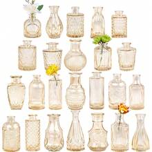 Glass Bud Vase Set Of 24, Small Amber Flower Vases For Centerpieces In Bulk, Mini Vintage Vase For Wedding Decor, And Home Table Décor - 24pcs-amber - View 3