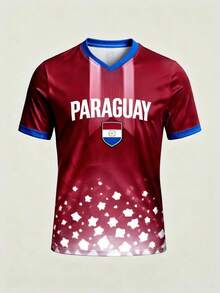 2025 Paraguay Flag Soccer Jersey Polyester Short Sleeve Jersey For Fans-Comfy Breathable Sports Top - 黃色 - 查看 1