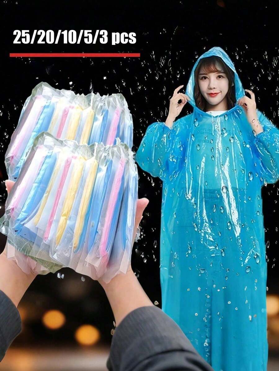 25/20/10/5/3件 防水雨披:便攜輕量可重複使用成人雨衣 - 彩色 - 查看 1