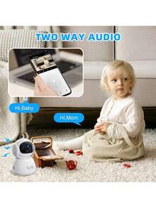 WJG Baby Monitor, 1290P HD Video Baby Monitor With Camera And Audio, 2.4GHz Camera With Night Vision, Baby And Pet Motion Detection, Cloud Storage - White - View 3