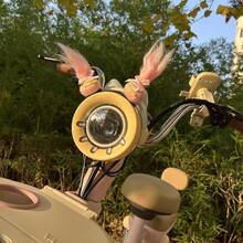 Electric Motorcycle Helmet Decoration Cute Bun Head Lucky Baby Cute Braided Ponytail Helmet Decorative Sticker Quick Release Magic Tape Base For Women - Rose Red and Yellow Color Scheme - View 4
