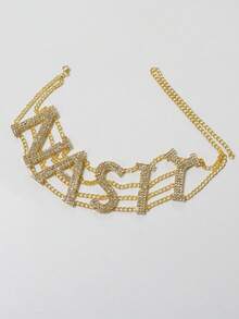 1pc Fashion Letter "NASTY" Rhinestone Necklace, Sexy Women's Party Jewelry Accessory - Gold - View 5