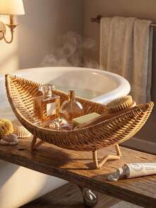 1pc Bathroom/Toilet Storage Basket, Faux Rattan Fruit Basket, Decorative Ornament, Suitable For Living Room, Bedroom, Creative Desktop Storage Basket, Storage, Dorm Storage Essential, Wedding Storage - Multicolor - View 2