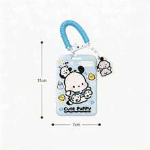 MINISO Sweet Sanrio Pochacco Cinnamonroll 垂直滑動卡套，可愛卡通角色 ID 識別證套，附彈性螺旋圈腕帶掛繩，返校季女學生禮物 - 樣式 2 - 查看 5
