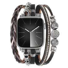 1件新款波希米亞風錶帶，相容 38/40/41/42/44/45/49mm Ultra/SE/8/7/6/5/4/3/2/1 - 黑銀 - 查看 3