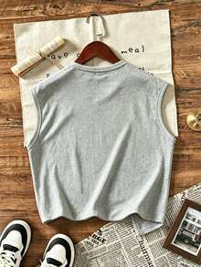 Tween Boys Student Cool Handsome Casual Round Neck Pullover Sleeveless Tank Top Spring Summer Top - Light Grey - View 4